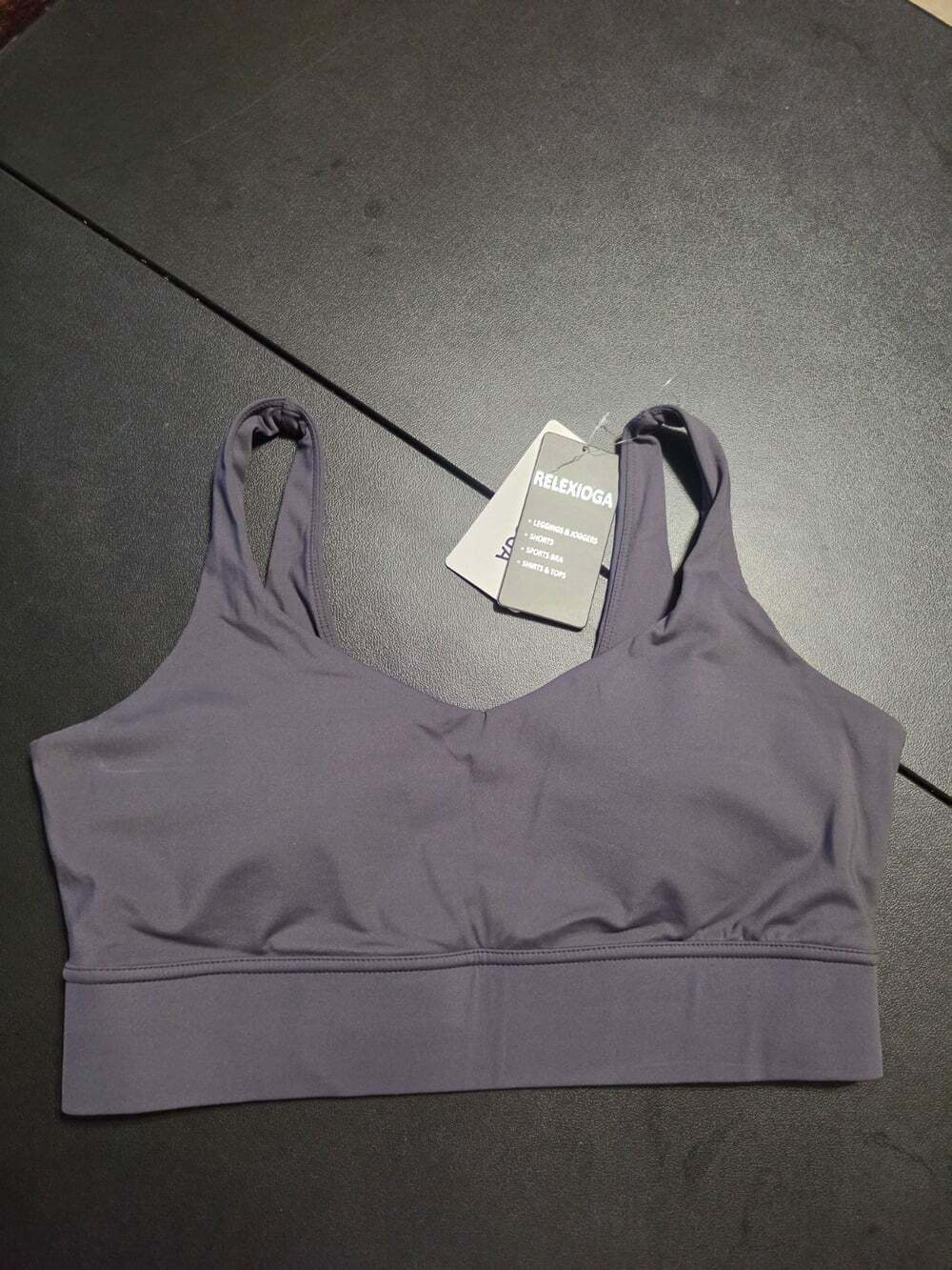 RELExIOGA Women's Gray Sports Bra L Medium Support Wireless Full Coverage